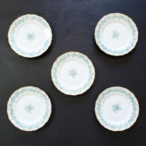 Antique Limoges France C Ahrenfeldt Porcelain Blue Floral Plate Set x 5